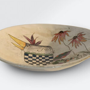 Teller aus Keramik mit einer Vogelzeichnung